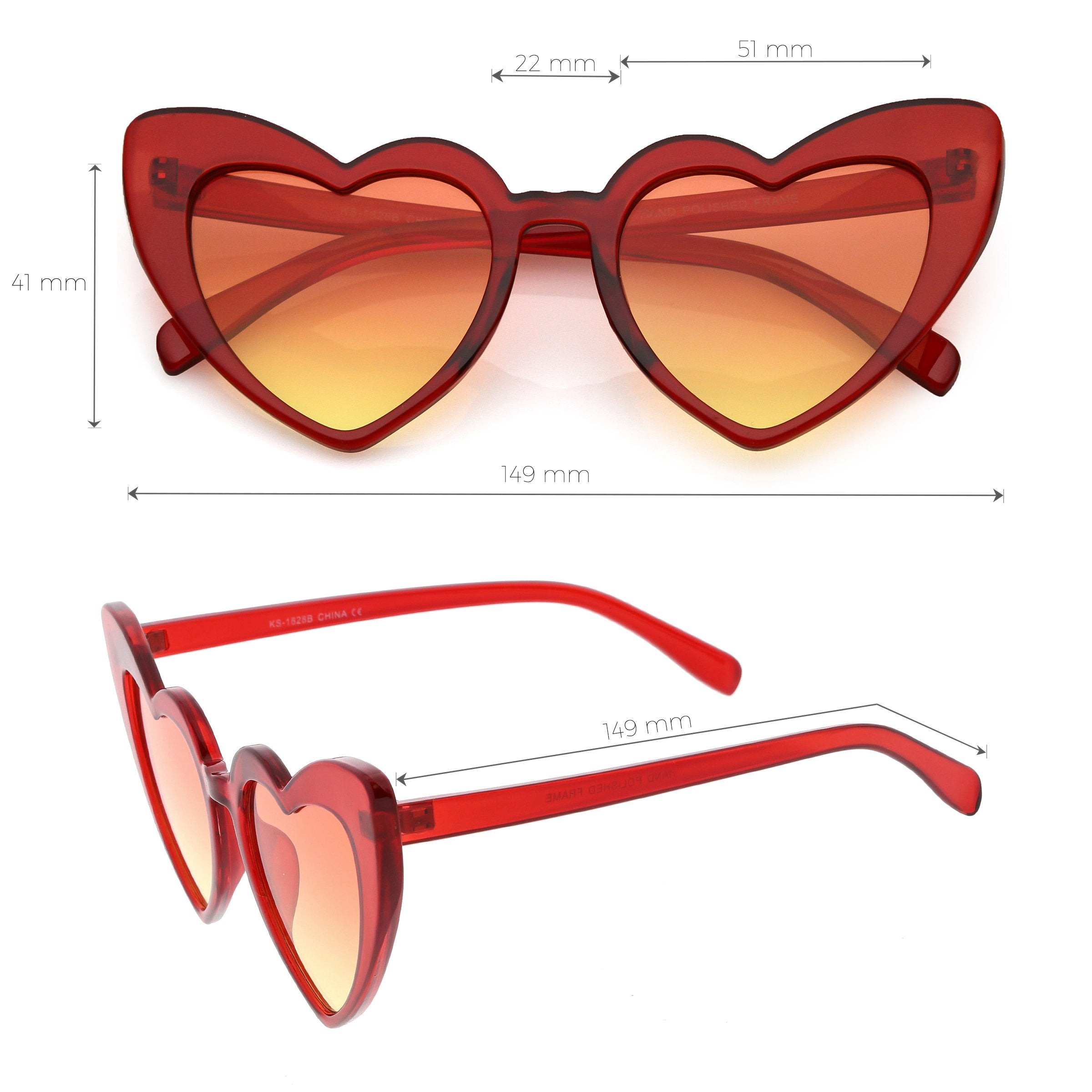 Women's Oversize Color Tone Heart Shape Cat Eye Sunglasses C576