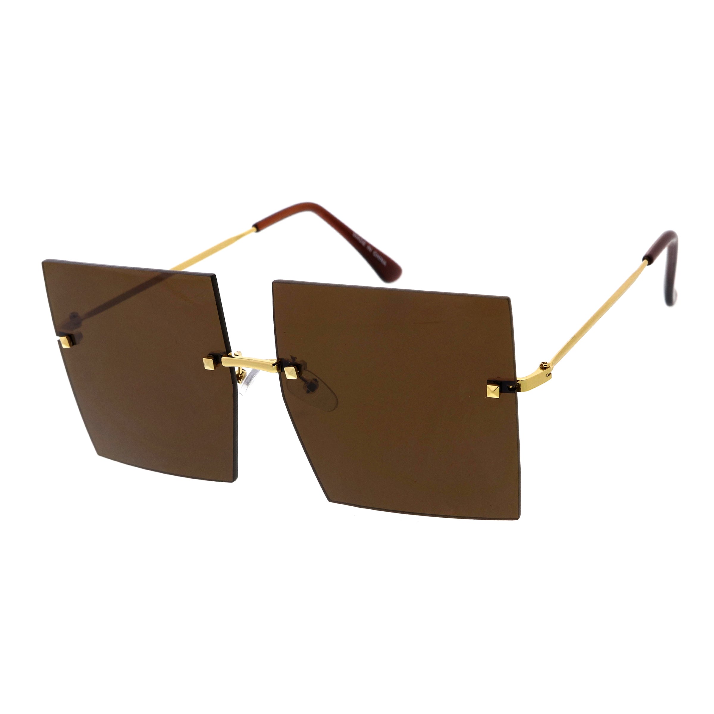 Luxe Rimless Studded Accent Oversize Square Sunglasses D124