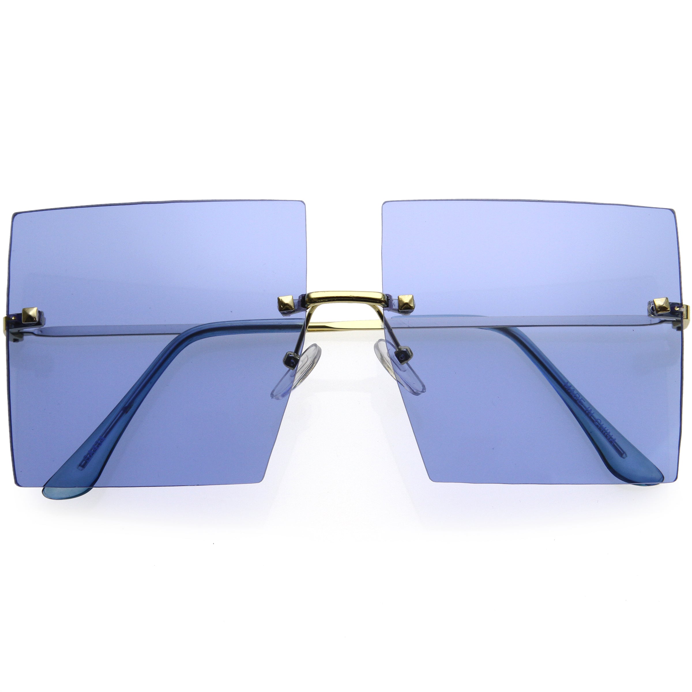 Luxe Rimless Studded Accent Oversize Square Sunglasses D124
