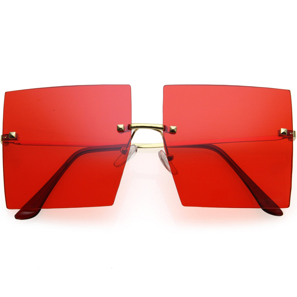 Luxe Rimless Studded Accent Oversize Square Sunglasses D124